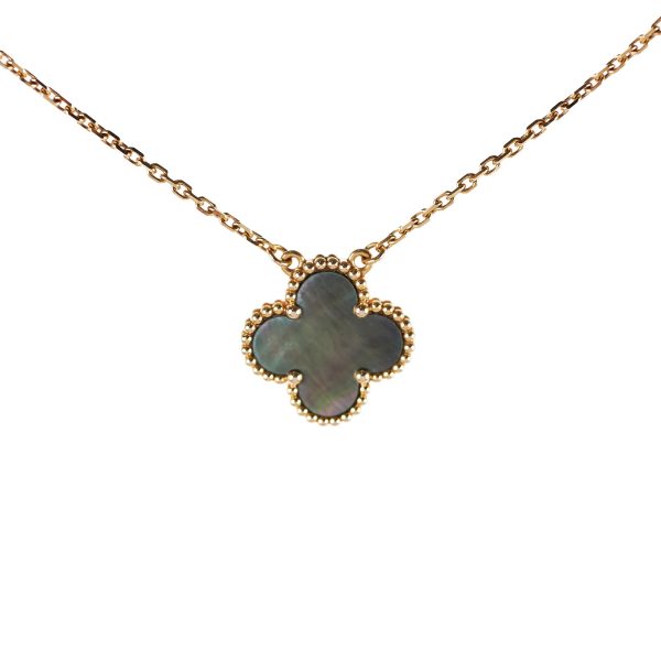 Van Cleef & Arpels Vintage Alhambra Grey Mother of Pearl Necklace Yellow Gold Online Hot Sale