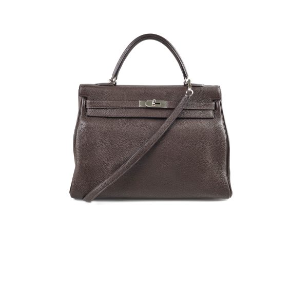 Hermes Kelly 35 Clemence Chocolate Square O Stamp on Sale