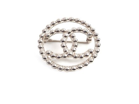 Chanel CC Round Silver Brooch on Sale