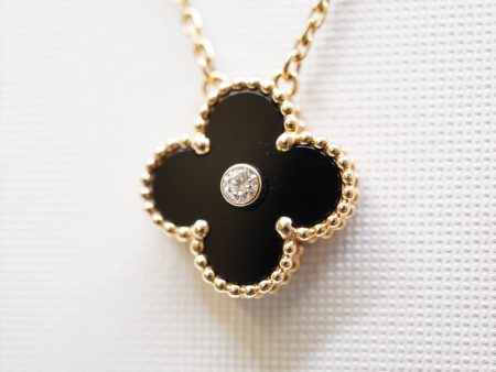 Van Cleef & Arpels Vintage Alhambra Diamond Onyx 2016 Holiday Necklace For Discount