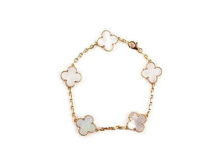 Van Cleef & Arpels Vintage Alhambra 5 Motifs Mother Of Pearl Yellow Gold Bracelet Online Sale