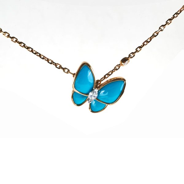 Van Cleef and Arpels Turqoise Two Butterfly Pendant Supply