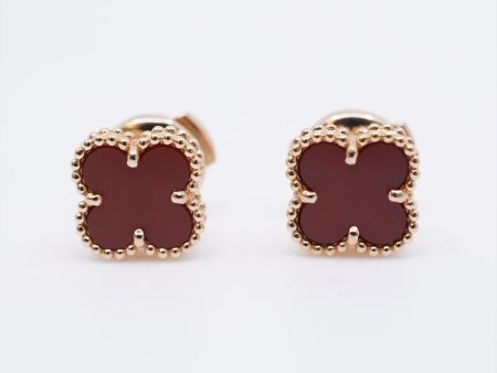 Van Cleef & Arpels Sweet Alhambra Carnelian Piercing Earring For Sale