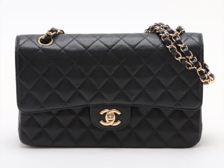 Chanel Classic Flap Medium Large 24k gold plated Caviar Black- Series 7 For Sale