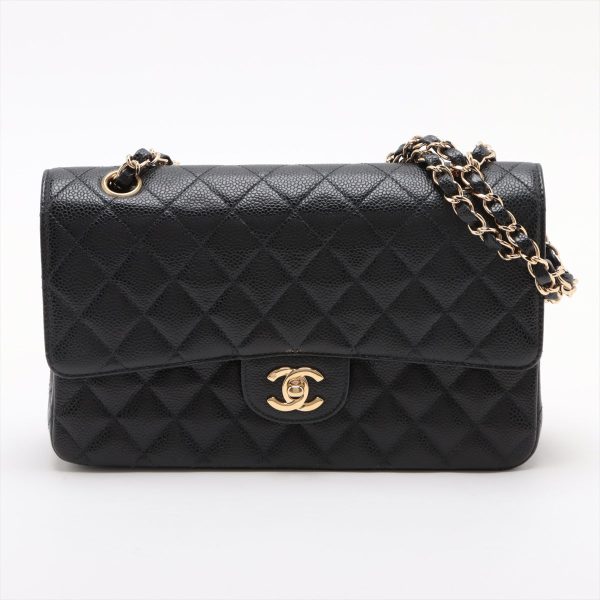 Chanel Classic Flap Medium Large 24k gold plated Caviar Black- Series 7 For Sale