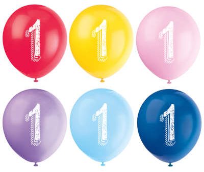 12  Assorted Color Chalk Design Number 1 Balloon, 6ct Online now