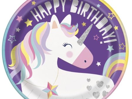 Unicorn Happy Birthday Plates, 9  Round, 8ct Cheap